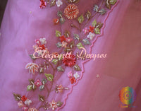 Pink Pure Organza Silk Hand Embroidered Saree – Handloom Saree Online India | Elegantt Drapes