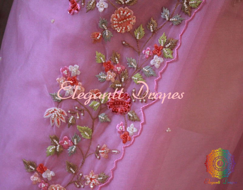 Pink Pure Organza Silk Hand Embroidered Saree – Handloom Saree Online India | Elegantt Drapes