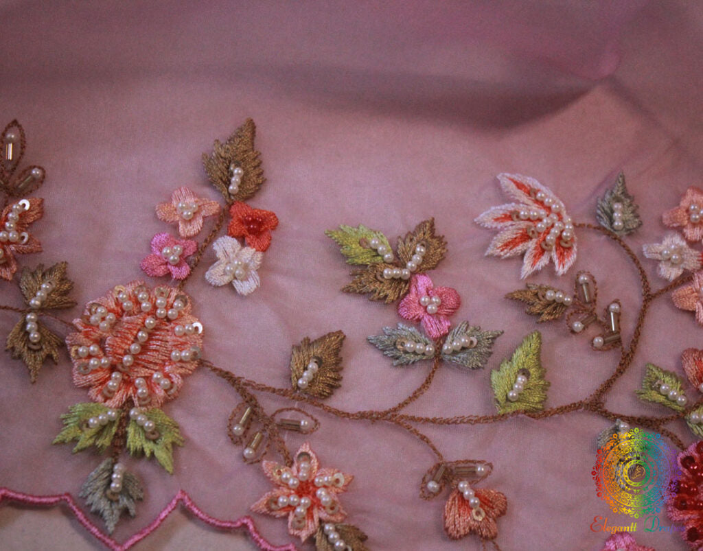 Pink Pure Organza Silk Hand Embroidered Saree – Handloom Saree Online India | Elegantt Drapes