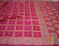 Pink Pure Banarasi Georgette Meenakari Bandhani Saree | Elegantt Drapes