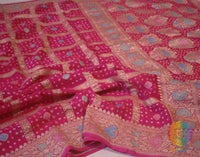 Pink Pure Banarasi Georgette Meenakari Bandhani Saree | Elegantt Drapes