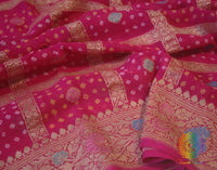Pink Pure Banarasi Georgette Meenakari Bandhani Saree | Elegantt Drapes
