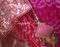 Red Pink Shaded Gota Patti Handwork Pure Rai Bandhej Saree