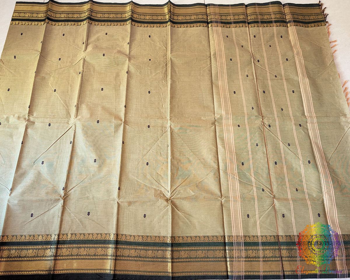 Pure cotton saree in pista green laid flat detail view