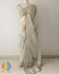 Pista Green Tissue Organza Gota Patti Saree