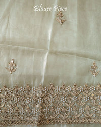 Pista Green Tissue Organza Gota Patti Saree