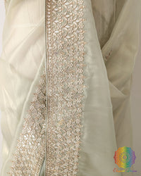 Pista Green Tissue Organza Gota Patti Saree