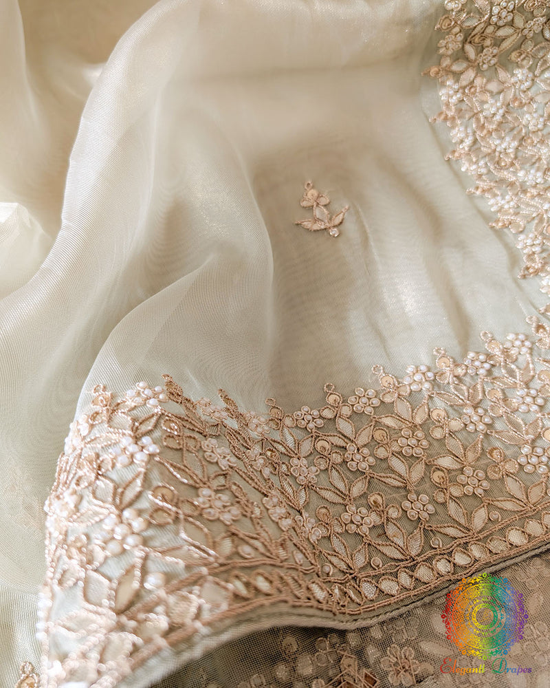 Pista Green Tissue Organza Gota Patti Saree
