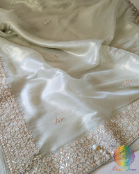 Pista Green Tissue Organza Gota Patti Saree