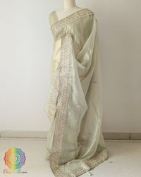 Pista Green Tissue Organza Gota Patti Saree
