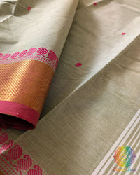 Pistachio Green Pure Kanchi Cotton Saree
