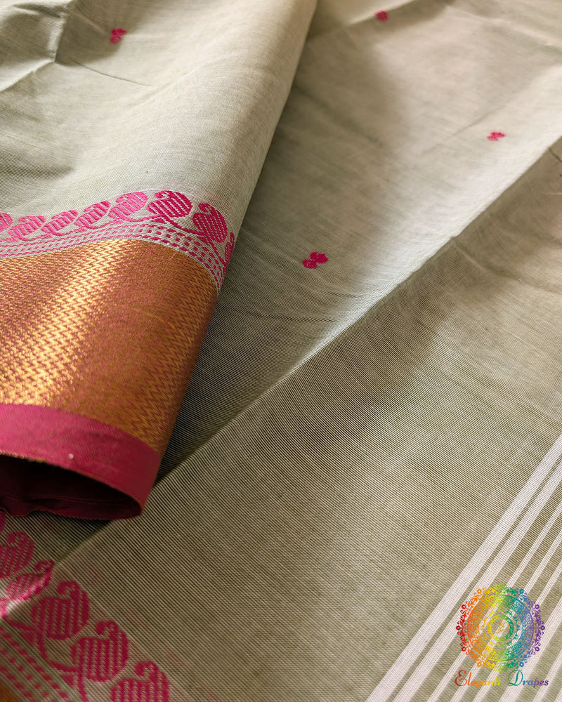 Pistachio Green Pure Kanchi Cotton Saree