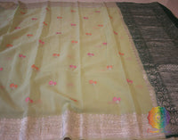 Pistachio Green Banarasi Khaddi Georgete Meenakari Saree | Elegantt Drapes