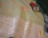 Pistachio Green Banarasi Khaddi Georgete Meenakari Saree | Elegantt Drapes