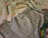 Pistachio Green Banarasi Khaddi Georgete Meenakari Saree | Elegantt Drapes
