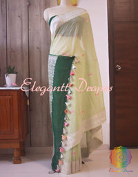 Pistachio Green Banarasi Khaddi Georgete Meenakari Saree | Elegantt Drapes