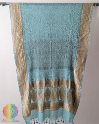 Powder Blue Rai Bandhej Dupatta with Banarasi Khaddi Georgette weave full view