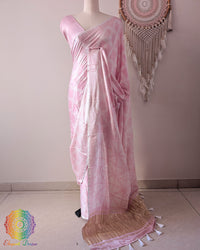 Powder Pink Pure Gajji Silk Bandhani Saree front drape view