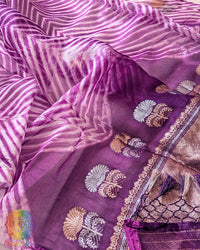 Close-up of Arashi Shibori detailing on Purple Banarasi Kora Silk Dupatta