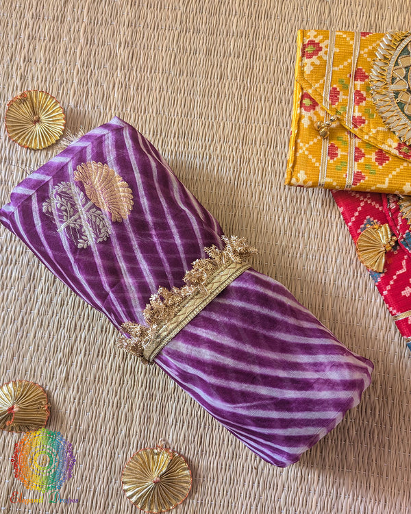 Purple Banarasi Kora Silk Dupatta with Arashi Shibori pattern