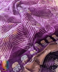 Purple Banarasi Handloom Kora Silk Arashi Shibori Dupatta full view