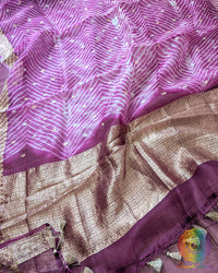Close-up of Kadhuwa Banarasi Weave and Zari Detailing on Purple Kora Silk Saree