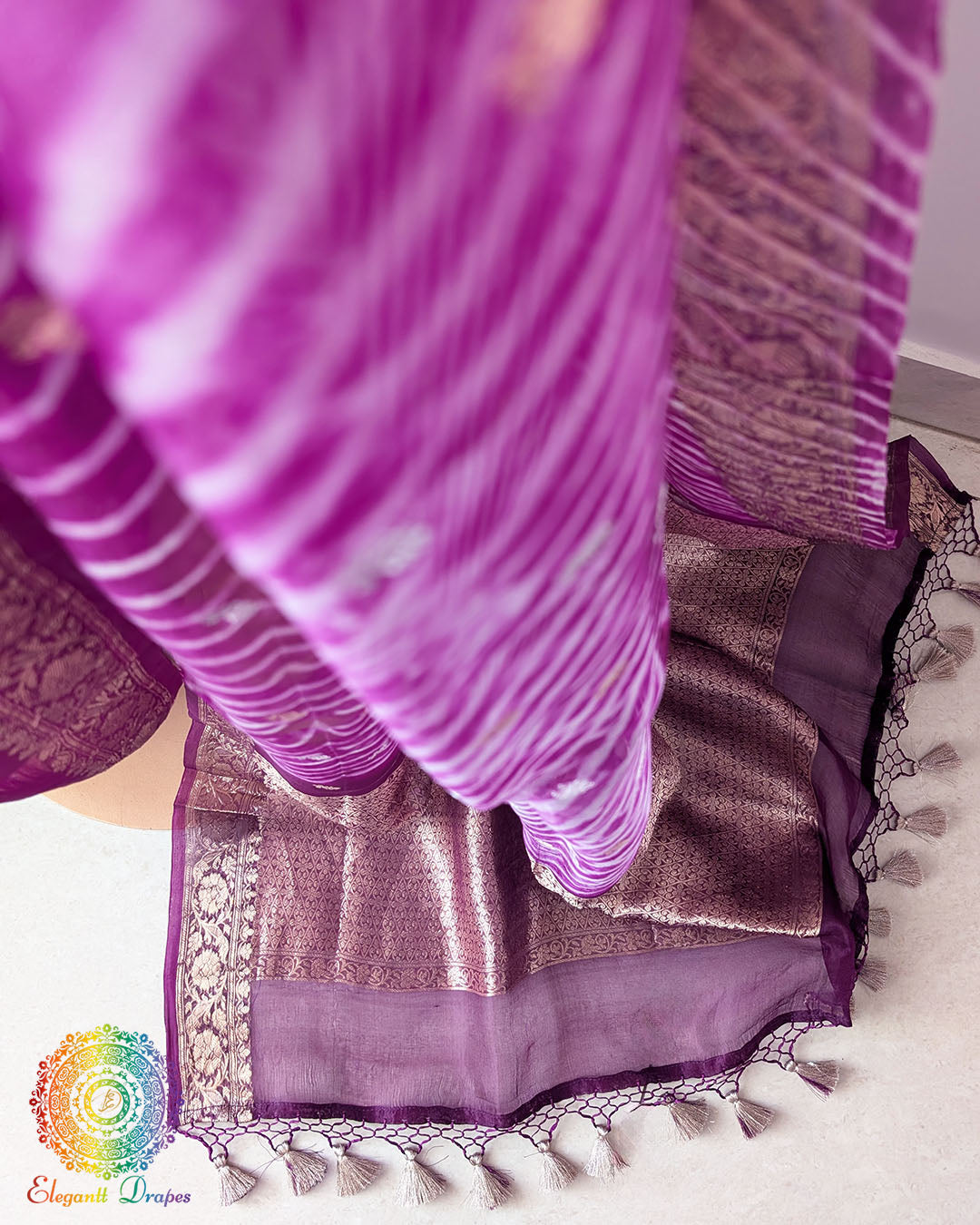 Banarasi Weave and Zari Detailing on Purple Kora Silk Saree