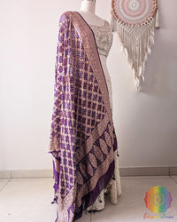 Purple Banarasi Georgette Gharchola Bandhani Dupatta side drape view