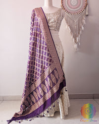 Purple Banarasi Georgette Gharchola Bandhani Dupatta front drape view