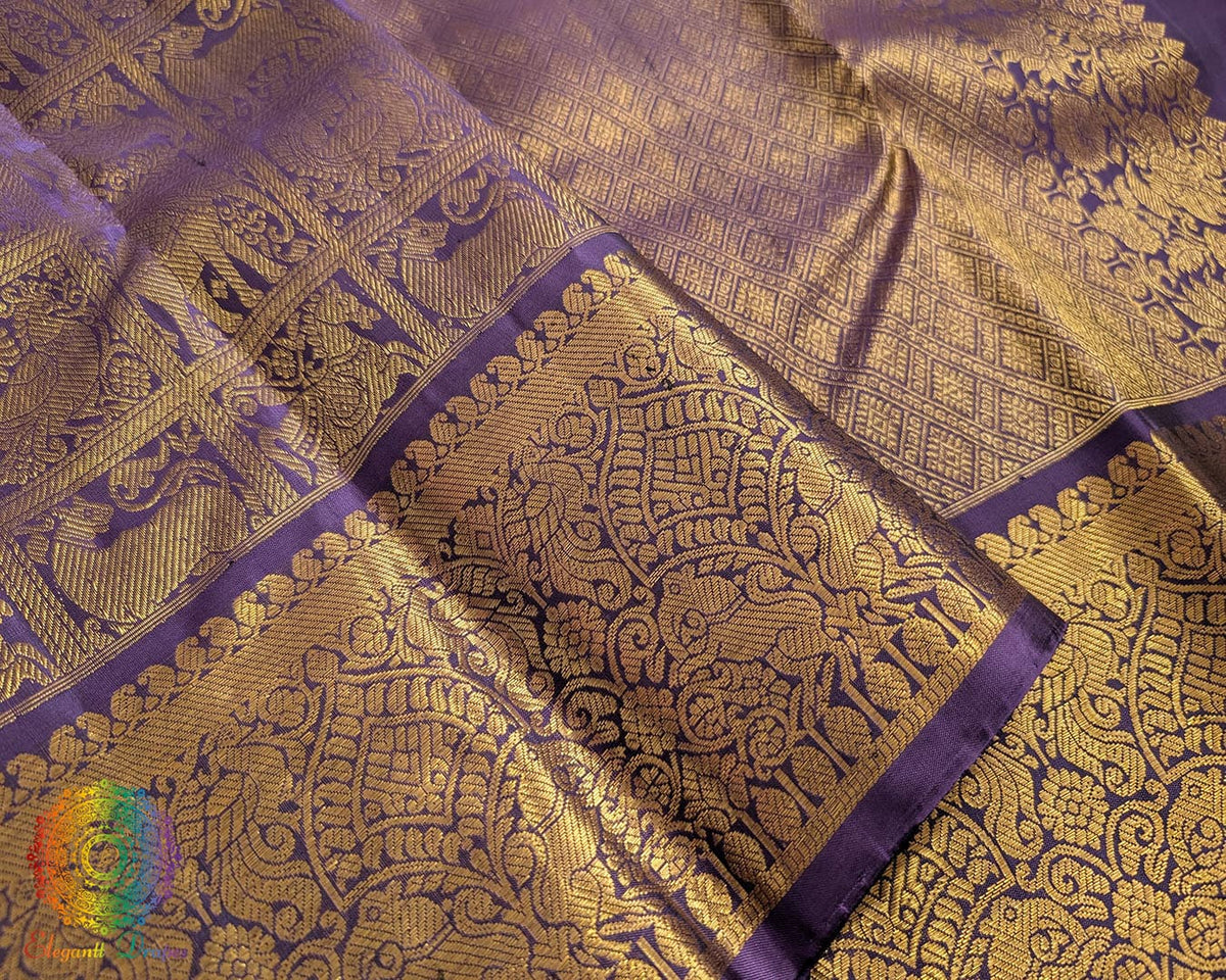 Purple wedding Kanjivaram silk saree pure silk texture