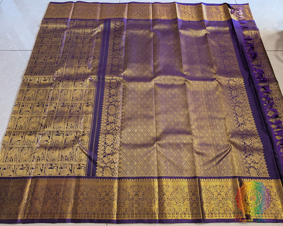 Purple bridal Kanjivaram silk saree open view