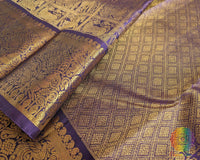 Purple handwoven Kanjivaram silk saree zari border detail