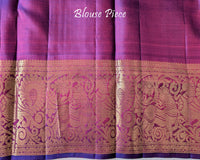 Matching blouse piece of the Purple Pure Kanjivaram Silk Saree with coordinated 1-Gram Gold Zari detailing