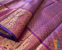 Pleats of the Purple Pure Kanjivaram Silk Saree highlighting its graceful drape and luxurious silk texture