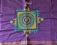 Purple Mangalgiri Cotton Lambani Embroidered Blouse Piece back with intricate hand embroidery