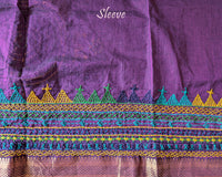 Close-up of Lambani embroidered sleeve on Purple Mangalgiri Cotton Blouse Piece