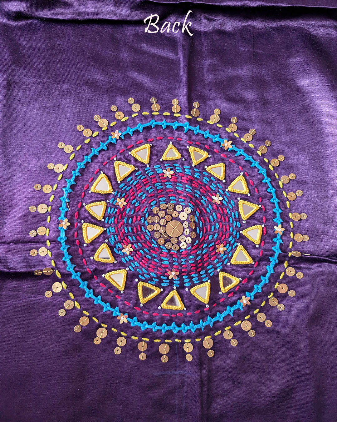 Back View of Purple Mashru Silk Kutch Handwork Blouse Piece