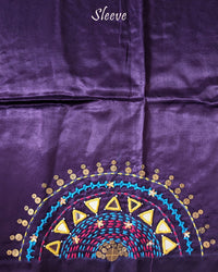 Sleeve Detail of Purple Mashru Silk Blouse with Kutch Handwork, Mirrors and Sequins