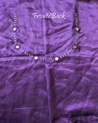 Back view of deep purple Mashru silk blouse piece highlighting handcrafted mirror embroidery