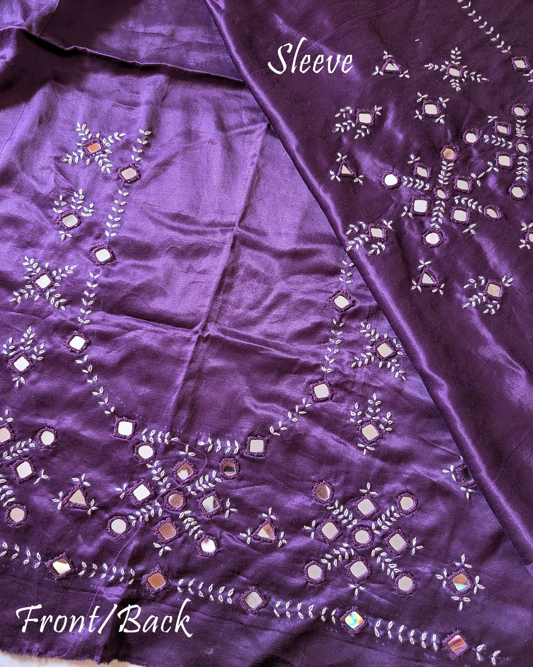 Deep purple Mashru silk unstitched blouse piece with traditional Kutch mirror work