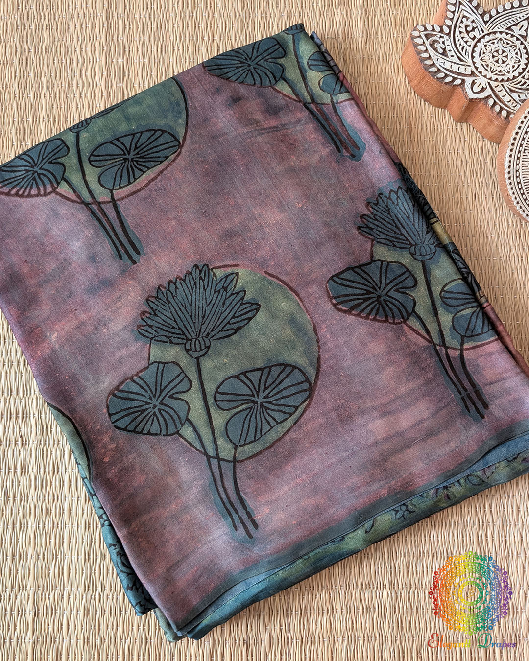 Lavender Nashpal Pomegranate Modal Tussar Saree folded view