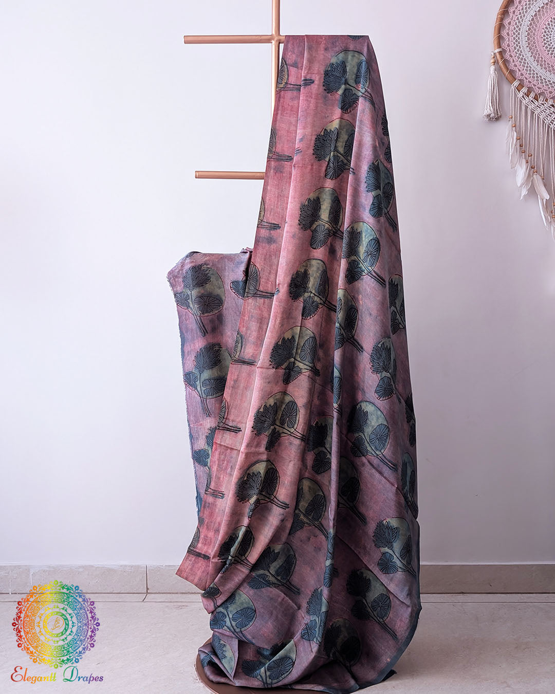Lavender Modal Tussar Saree draped with Pomegranate Nashpal dye