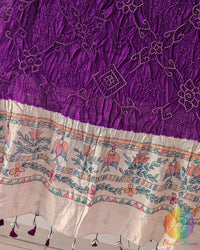 Purple Bandhani Madhubani Muga Silk Dupatta for festive and traditional wear