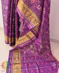 Purple pure mulberry silk Rajkot Patola saree palla