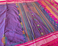 Close-up of the saree border highlighting traditional Ilkal weaving and Lambani handwork