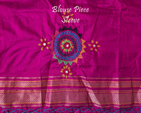 Blouse sleeve detail for the Purple Pure Ilkal Silk Saree with Lambani Hand Embroidery, showcasing the traditional threadwork and handcrafted embellishments.