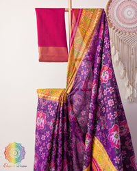 Purple pure mulberry silk Rajkot Patola saree close up