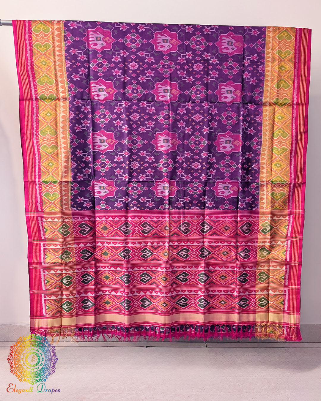 Purple pure mulberry silk Rajkot Patola saree open view