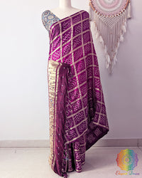 Purple Shaded Gharchola Pure Gajji Silk Bandhani Saree Front View