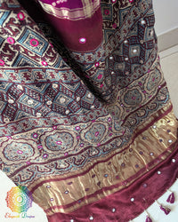 Full View of Purple Shaded Gharchola Pure Gajji Silk Bandhani Saree